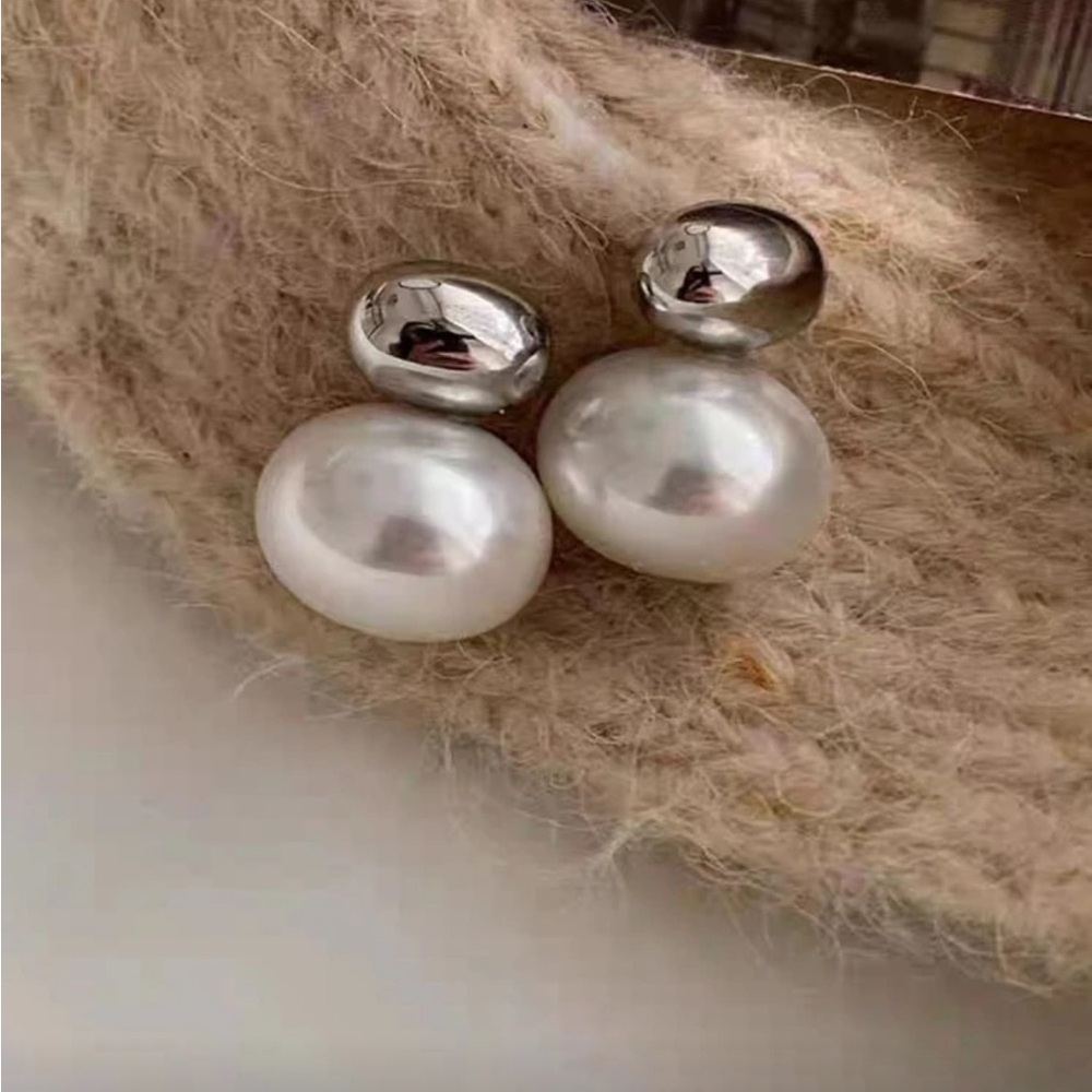 Anthropologie Silver Pearl Drop Earrings